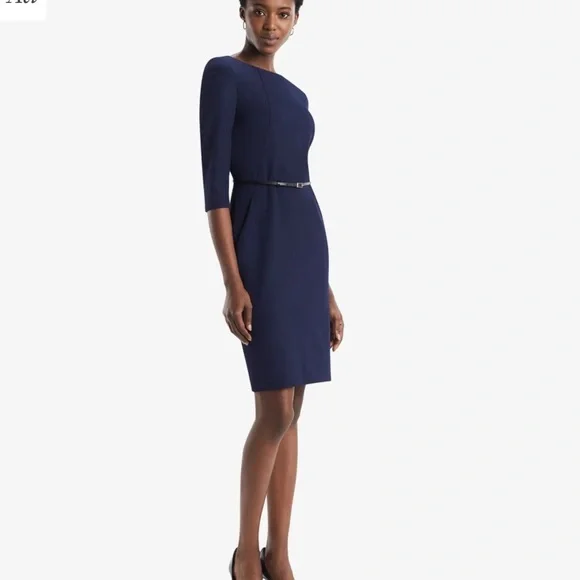 M.M. Lafleur The Etsuko Dress Navy Blue Sheath Size 10 (missing belt) - Picture 11 of 11